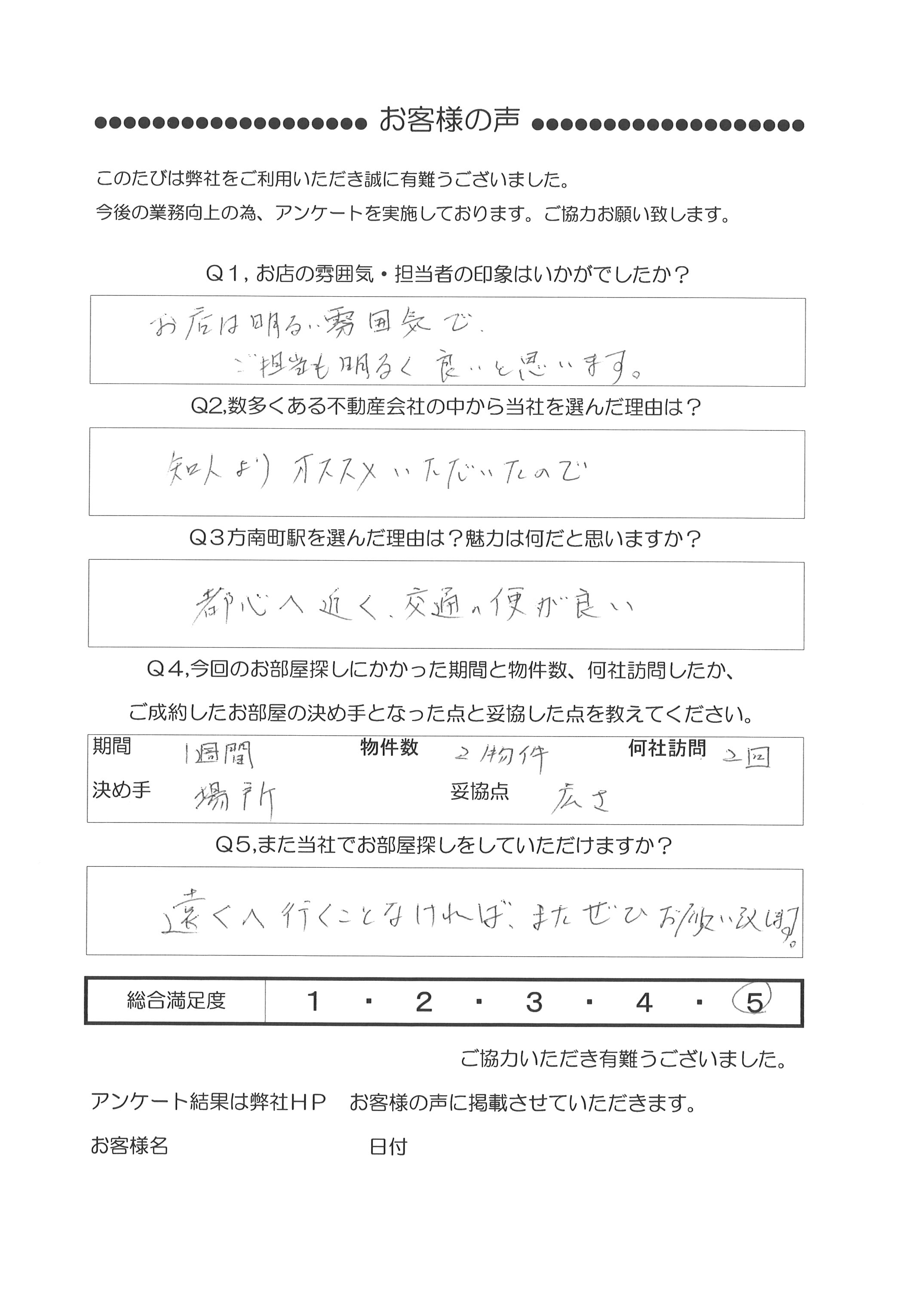 M・Y 様 (45歳)男性(会社員)アンケート回答